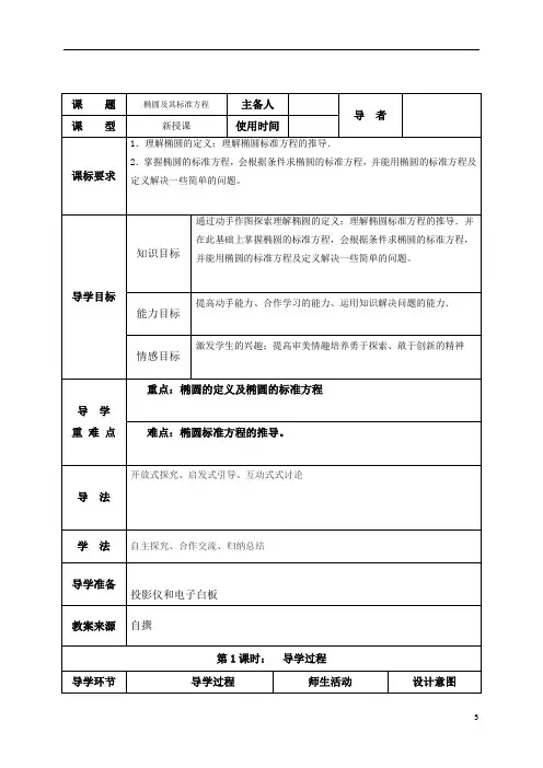 2.2.1椭圆及其标准方程 学案-人教版高中数学选修2-1
