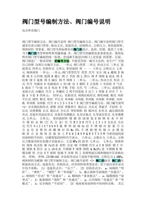 阀门型号的编制方法