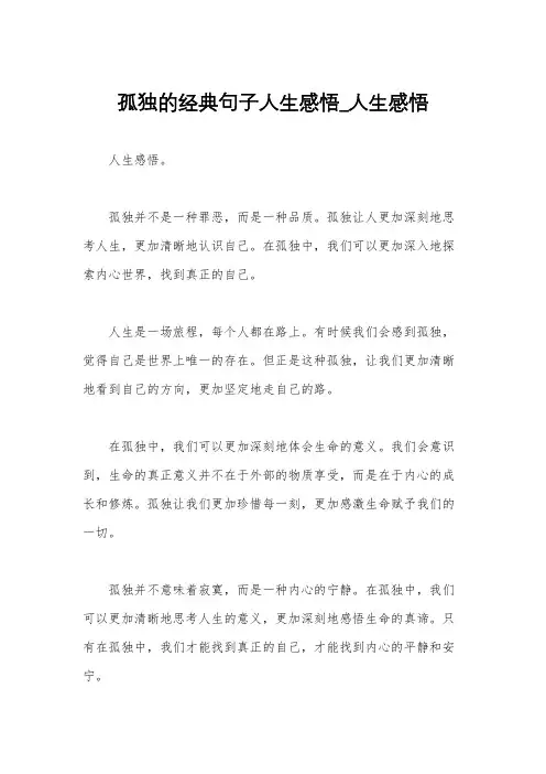 孤独的经典句子人生感悟_人生感悟