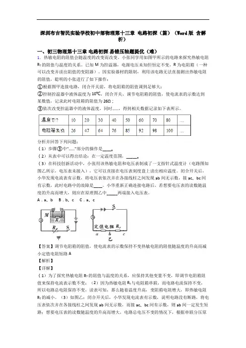 深圳布吉智民实验学校初中部物理第十三章 电路初探(篇)(Word版 含解析)