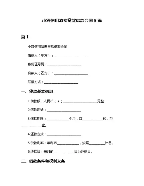 小额信用消费贷款借款合同5篇