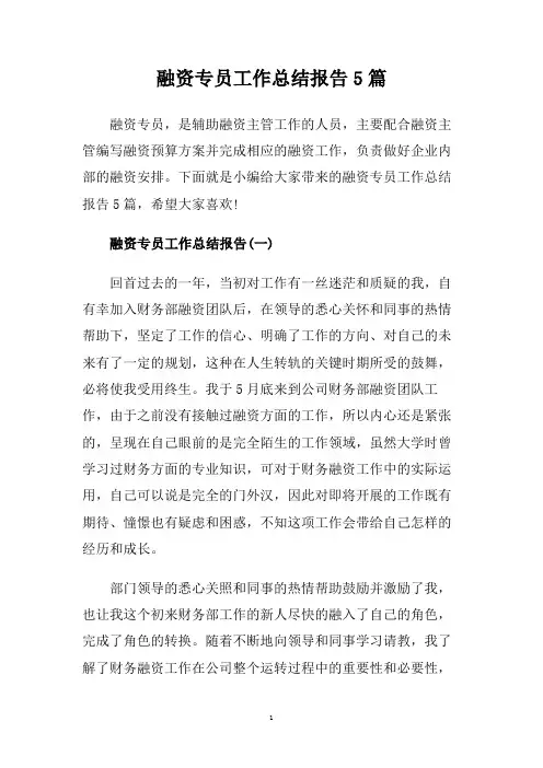 融资专员工作总结报告5篇