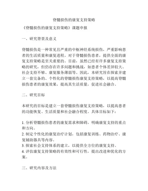 【课题申报】脊髓损伤的康复支持策略