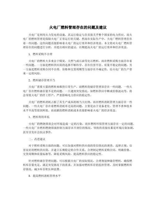 火电厂燃料管理存在的问题及建议