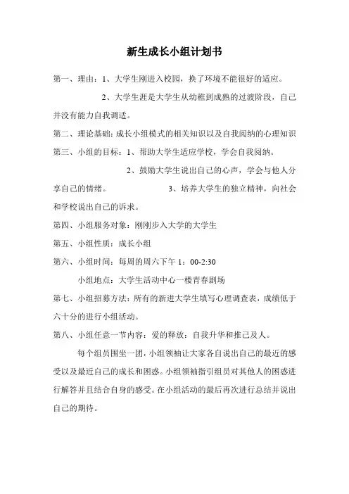 新生成长小组计划书