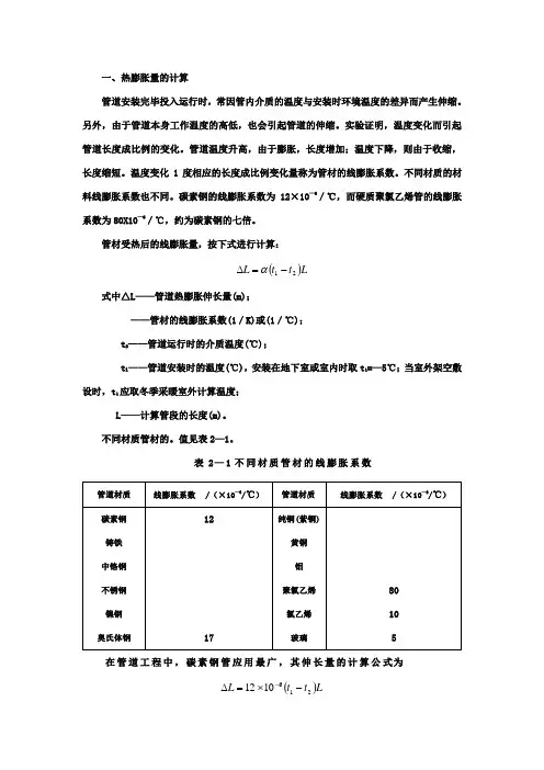 管材的线膨胀及伸缩量的计算