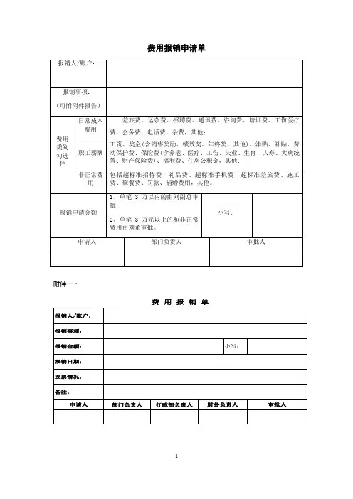 费用报销申请单