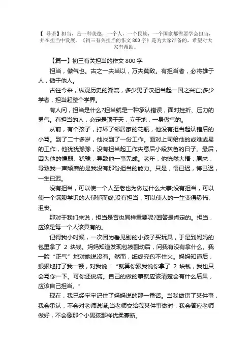 初三有关担当的作文800字