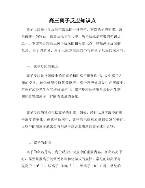高三离子反应知识点