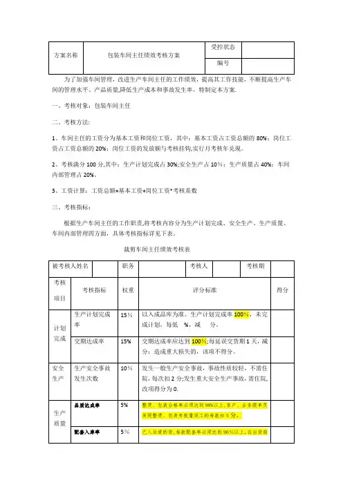 包装车间主任绩效考核表