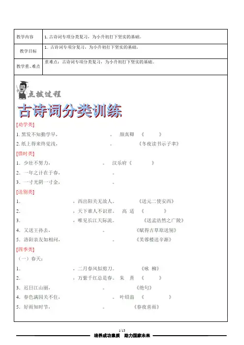 五年级语文一对一教案 古诗词专项分类复习
