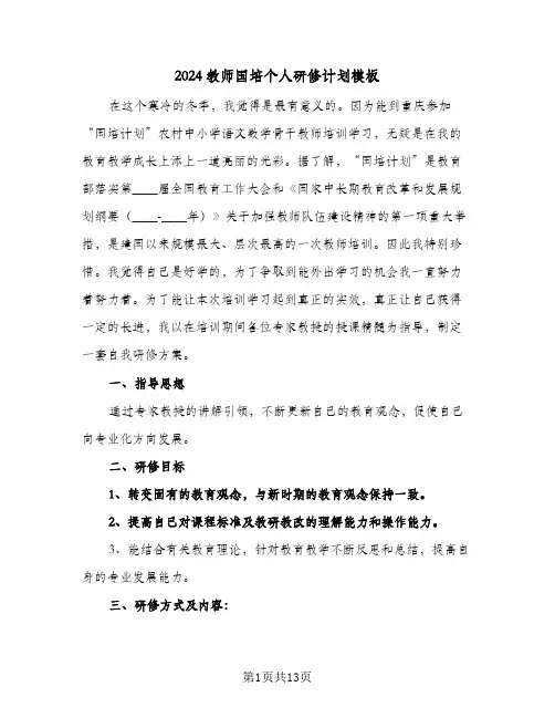 2024教师国培个人研修计划模板（6篇）