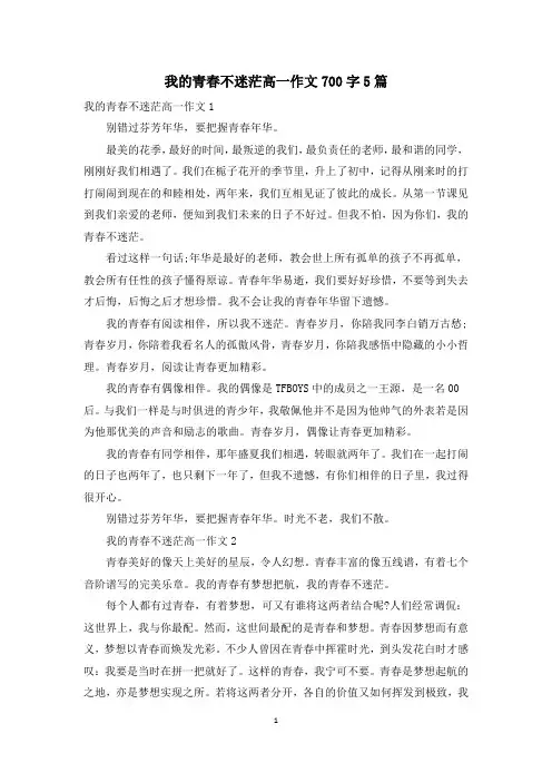 我的青春不迷茫高一作文700字5篇