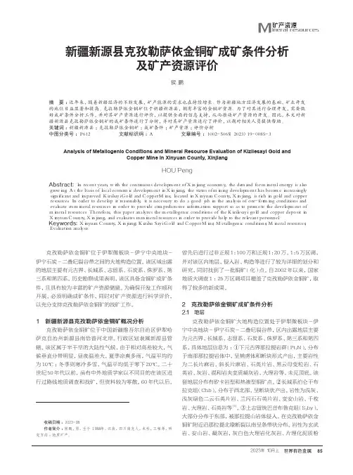 新疆新源县克孜勒萨依金铜矿成矿条件分析及矿产资源评价