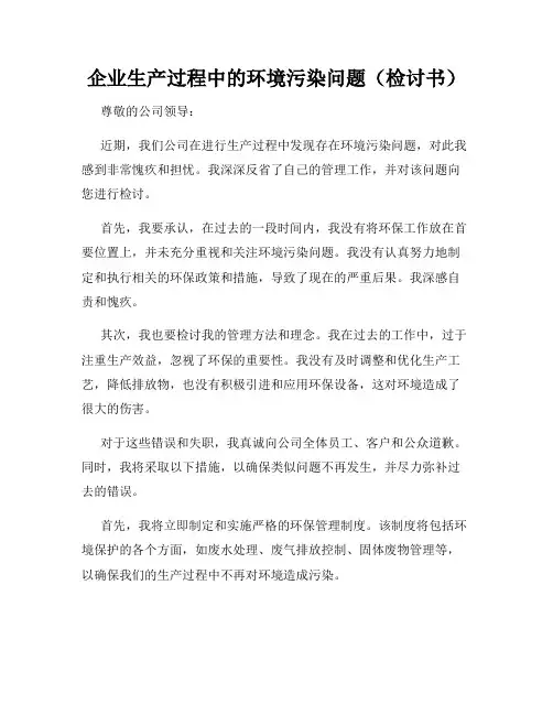企业生产过程中的环境污染问题(检讨书)