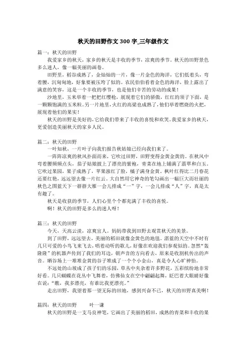 秋天的田野作文300字_三年级作文