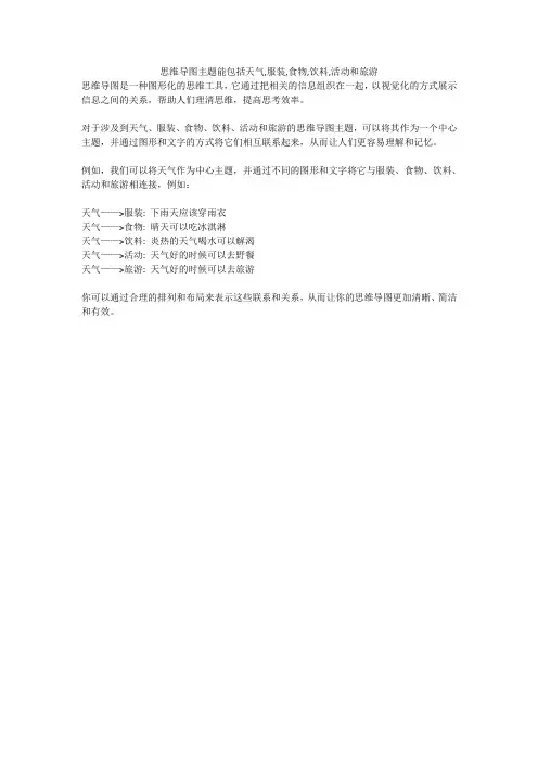 思维导图主题能包括天气,服装,食物,饮料,活动和旅游