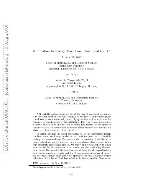 Information Geometry, One, Two, Three (and Four)