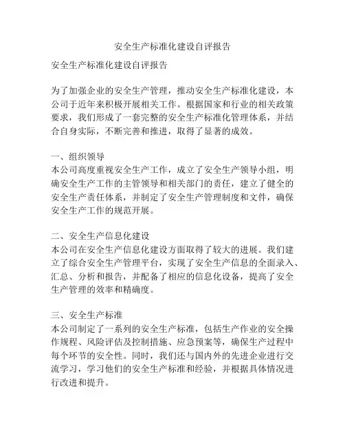 安全生产标准化建设自评报告