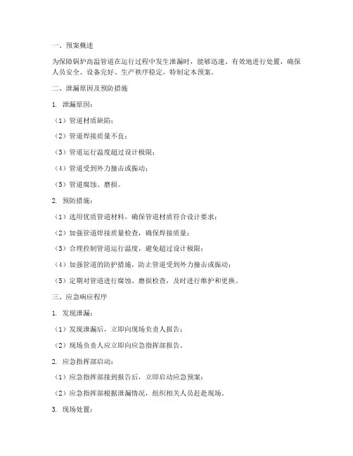 锅炉高温管道泄漏预案模板