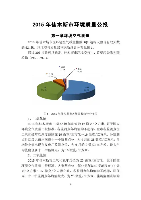 2015年佳木斯环境质量公报环境空气质量2015年佳木斯