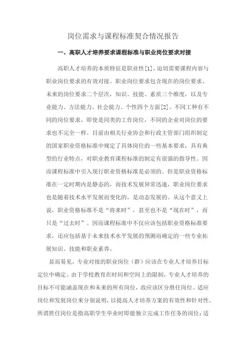 岗位需求与课程标准契合情况报告