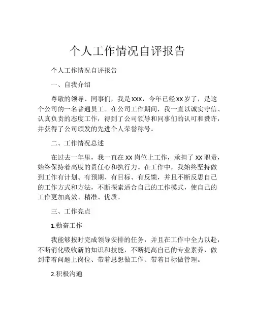 个人工作情况自评报告
