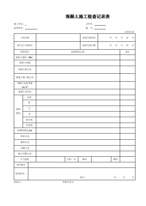 混凝土施工检查记录表