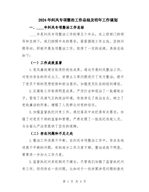 2024年纠风专项整治工作总结及明年工作谋划