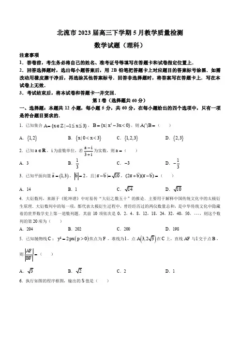 2023届广西玉林市北流市高三下学期5月教学质量检测数学(理)试题(PDF版)
