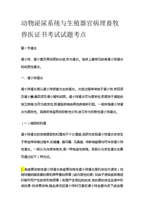 动物泌尿系统与生殖器官病理 畜牧兽医证书考试试题考点全套