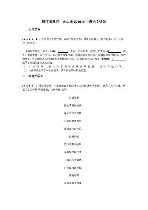 浙江省嘉兴、舟山市2019年中考语文试题
