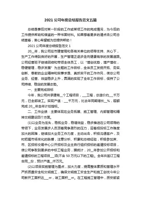 2021公司年度总结报告范文五篇