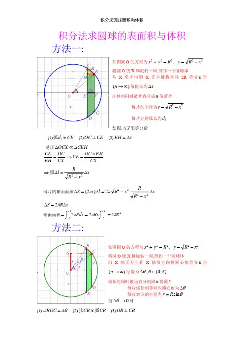 积分求圆球面积和体积