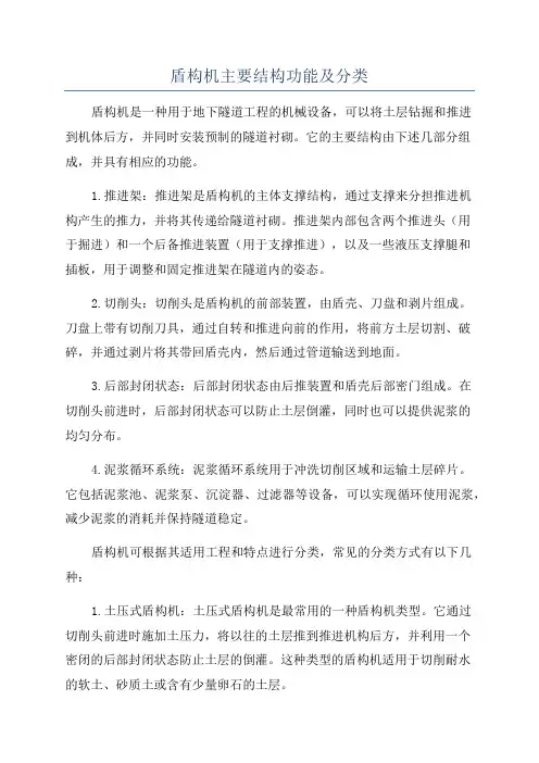 盾构机主要结构功能及分类