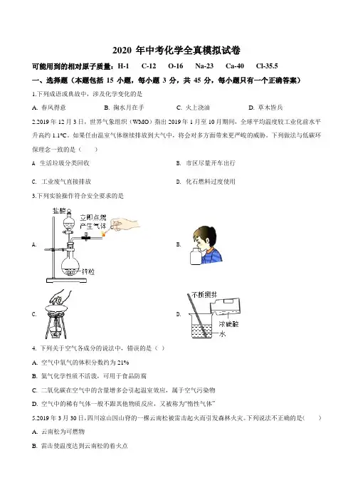 2020年广东省中考模拟化学试题(原卷版)