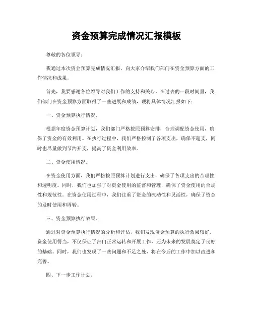 资金预算完成情况汇报模板