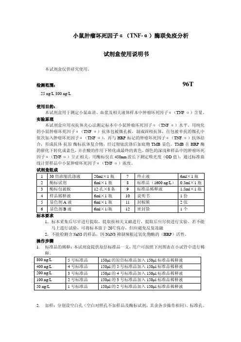 小鼠肿瘤坏死因子α(TNF-α)说明书