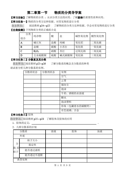 人教版化学必修1第二章第一节----物质的分类导学案