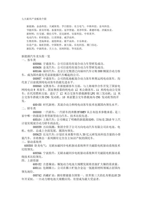 七大新兴产业板块个股