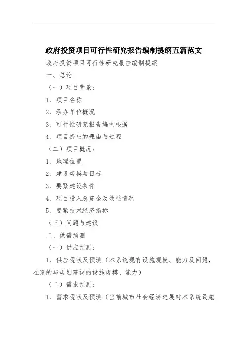 政府投资项目可行性研究报告编制提纲五篇范文