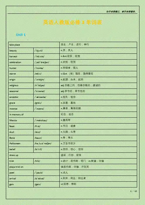 人教版必修3单词表