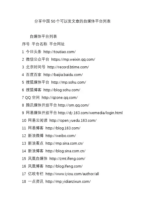 分享中国50个可以发文章的自媒体平台列表