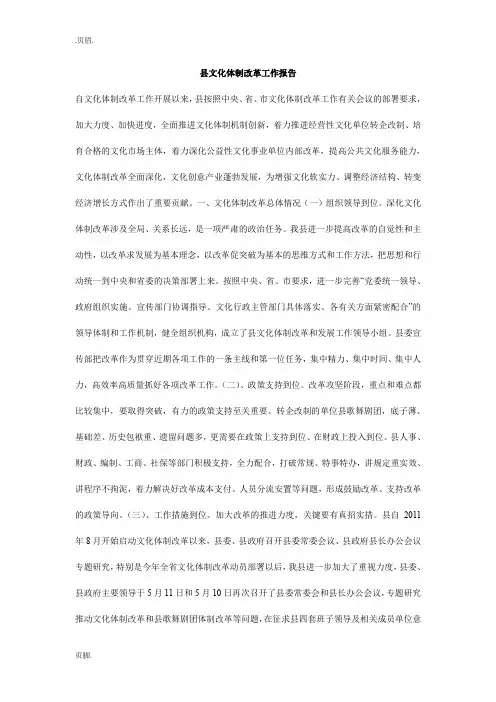 县文化体制改革工作报告