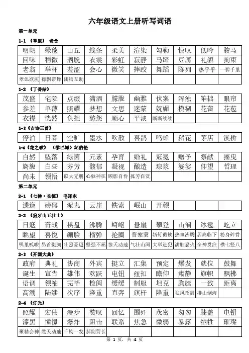人教版六年级上册语文听写词语整理