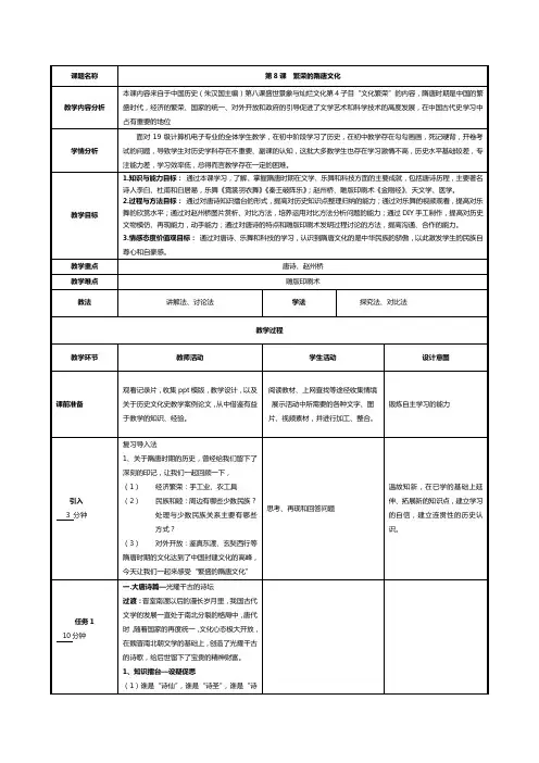 中职历史第四单元第8课繁荣的隋唐文化公开课