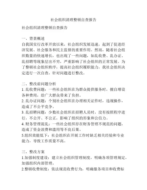 社会组织清理整顿自查报告