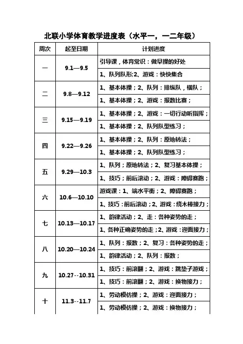 小学体育教学进度表