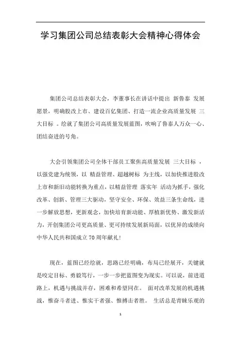 学习集团公司总结表彰大会精神心得体会