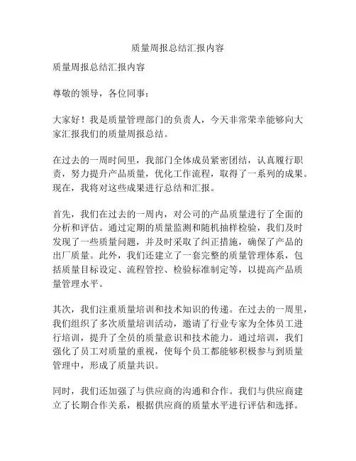 质量周报总结汇报内容